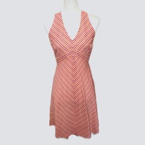 Ann Taylor v-neck sleeveless fit & flare, a-line dress, pink white & orange 4P